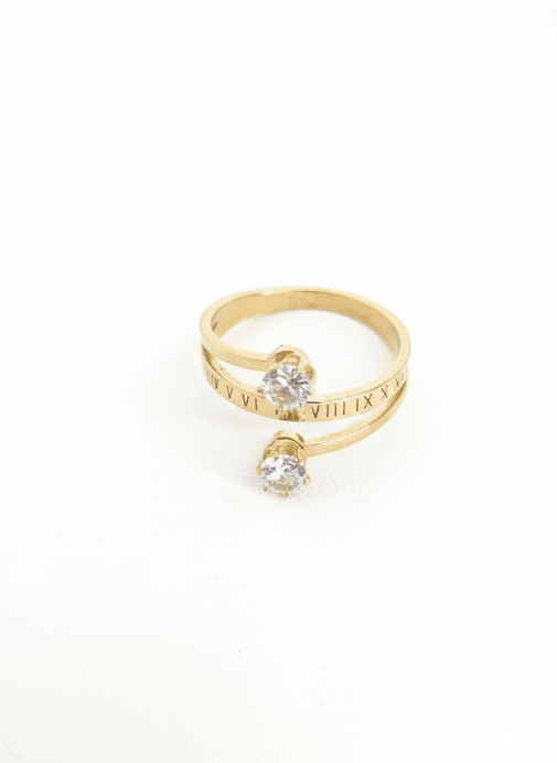 Golden Roman Duo Crystal Ring - ZIORF