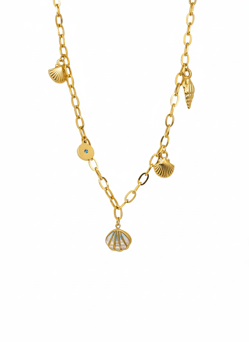 Golden Seashell Charm Necklace - ZIORF