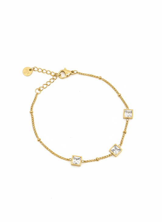 Golden Trio Princess-Cut Bracelet - ZIORF