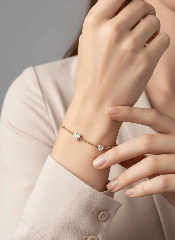 Golden Trio Princess-Cut Bracelet - ZIORF