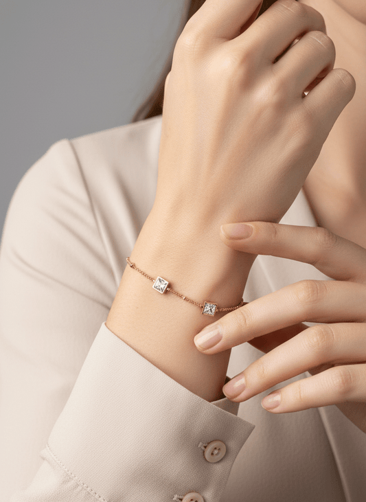 Golden Trio Princess-Cut Bracelet - ZIORF