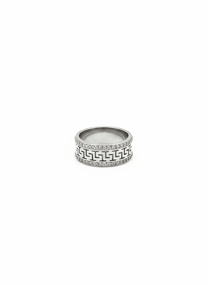 Greek Key Pavé Band – Silver - ZIORF