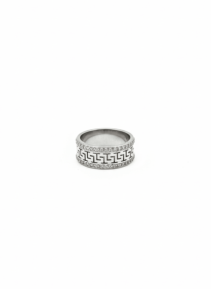 Greek Key Pavé Band – Silver - ZIORF