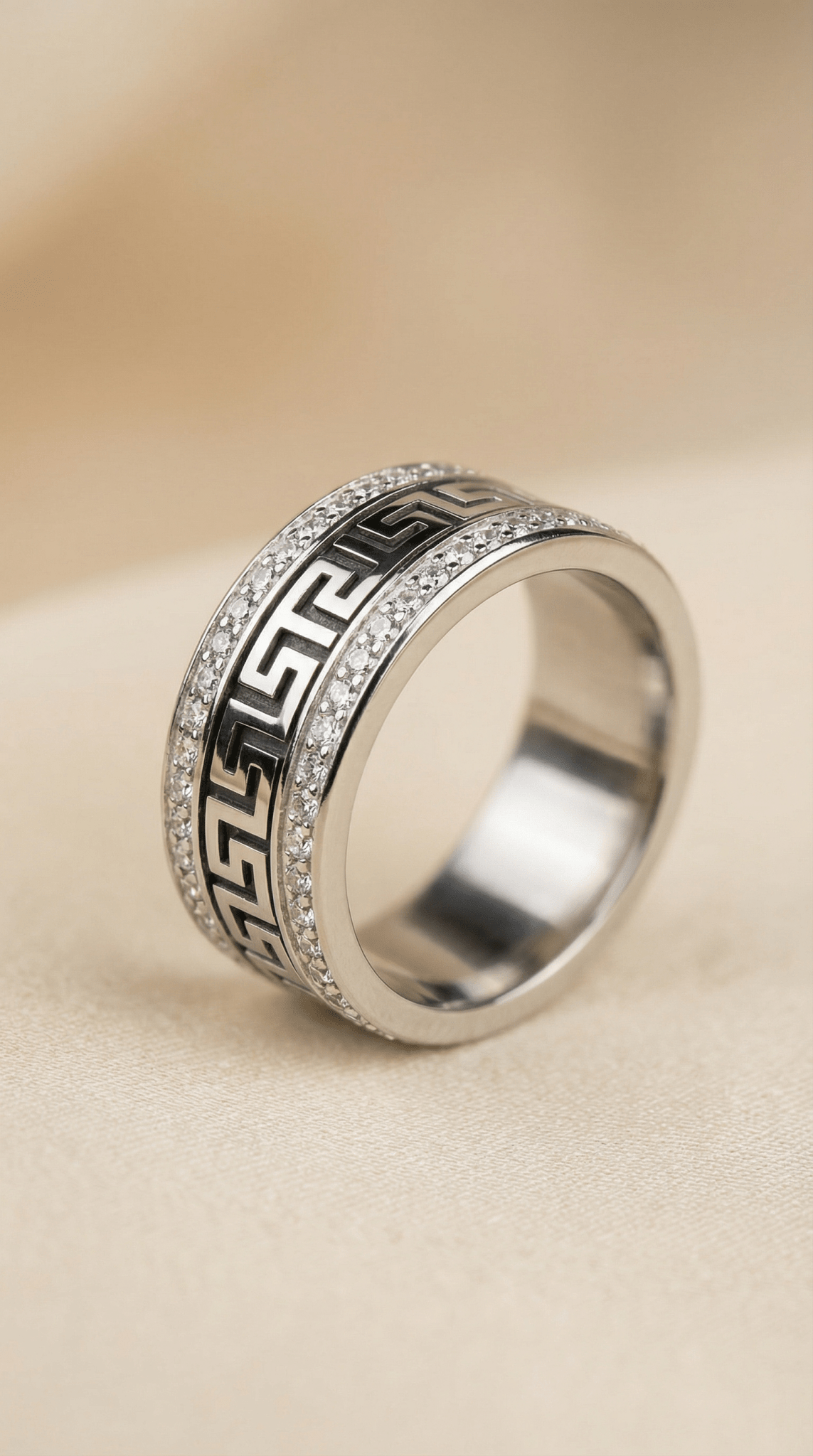 Greek Key Pavé Band – Silver - ZIORF