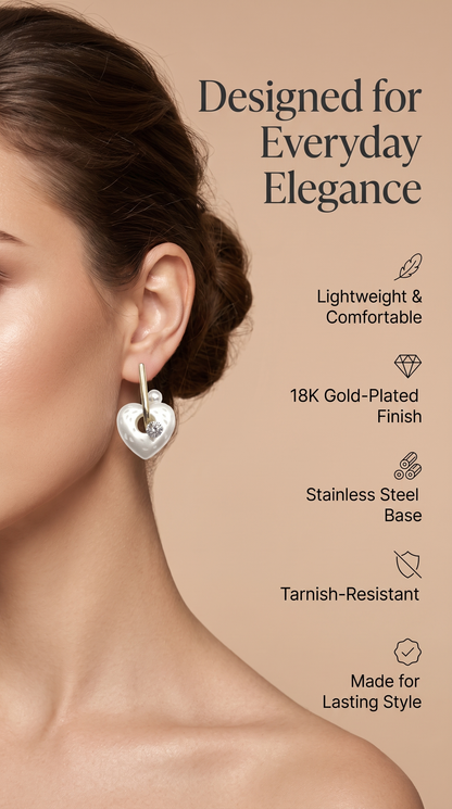 Pearl Heart Drop Earrings