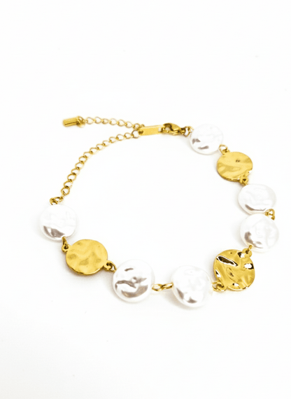 Lustrous Pearl & Gold Coin Bracelet - ZIORF