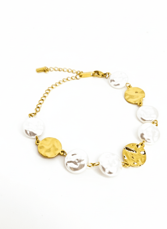 Lustrous Pearl & Gold Coin Bracelet - ZIORF