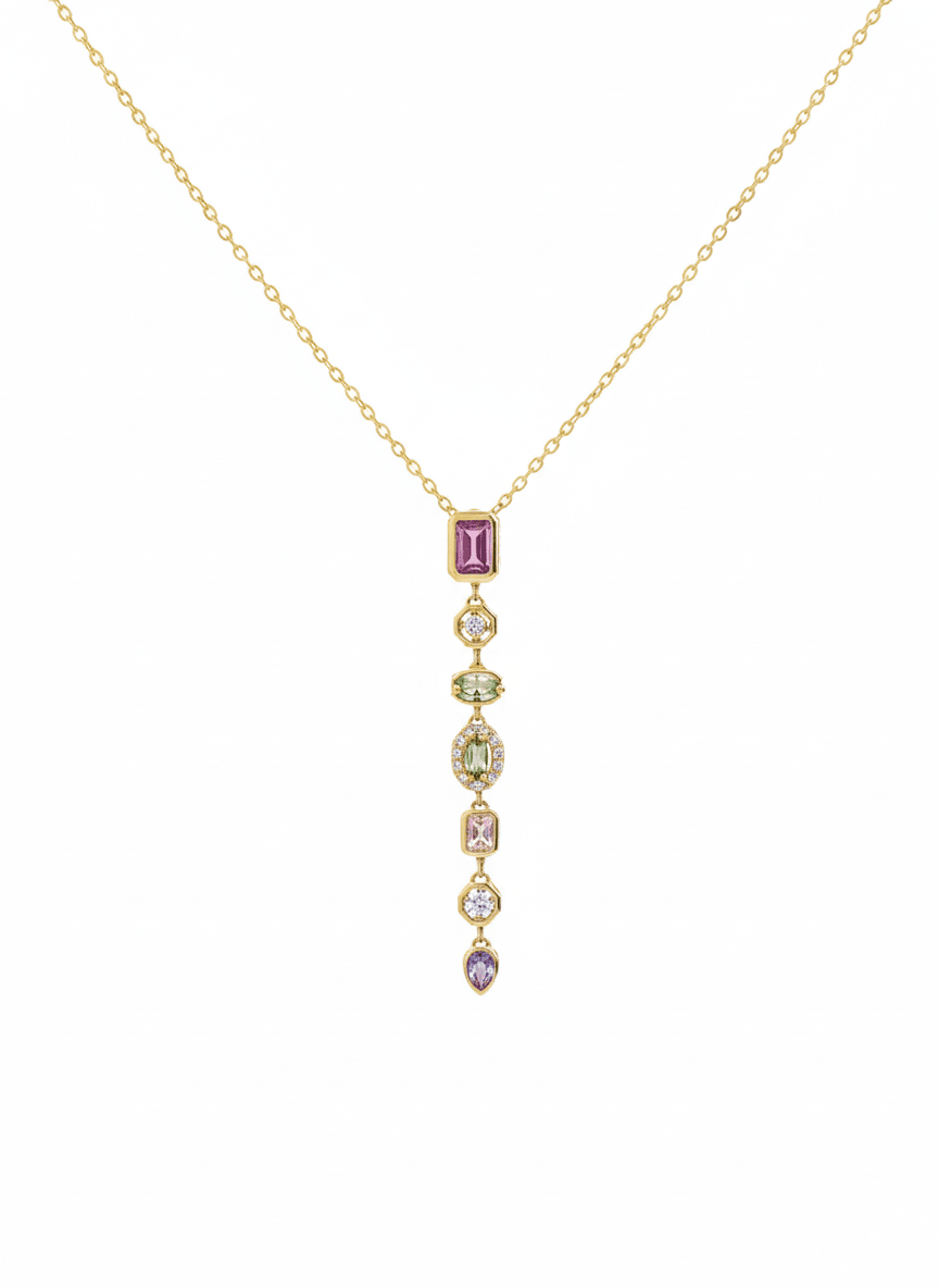 Multi-Stone Vertical Drop Necklace - ZIORF