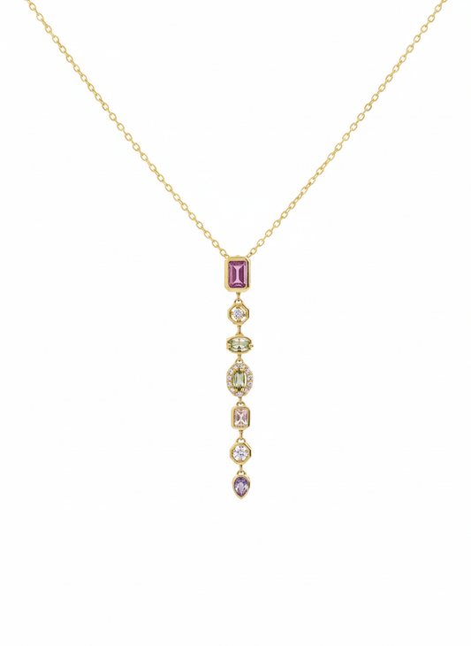 Multi-Stone Vertical Drop Necklace - ZIORF