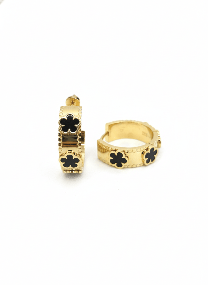 Noir Clover Huggie Hoops - ZIORF