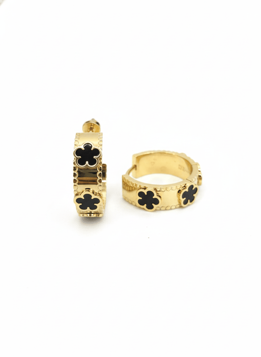 Noir Clover Huggie Hoops - ZIORF