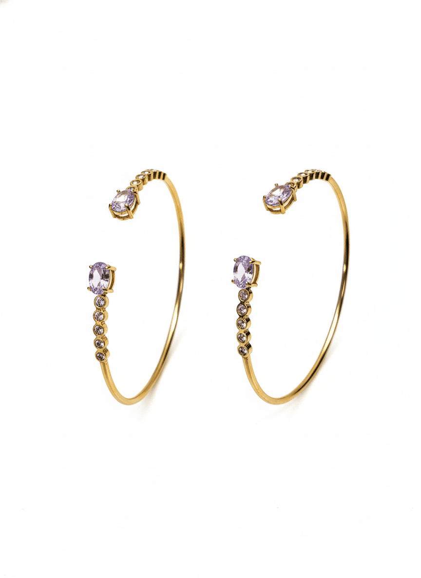 Oval Crystal Open Bangle - ZIORF