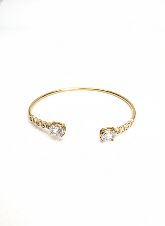 Oval Crystal Open Bangle - ZIORF
