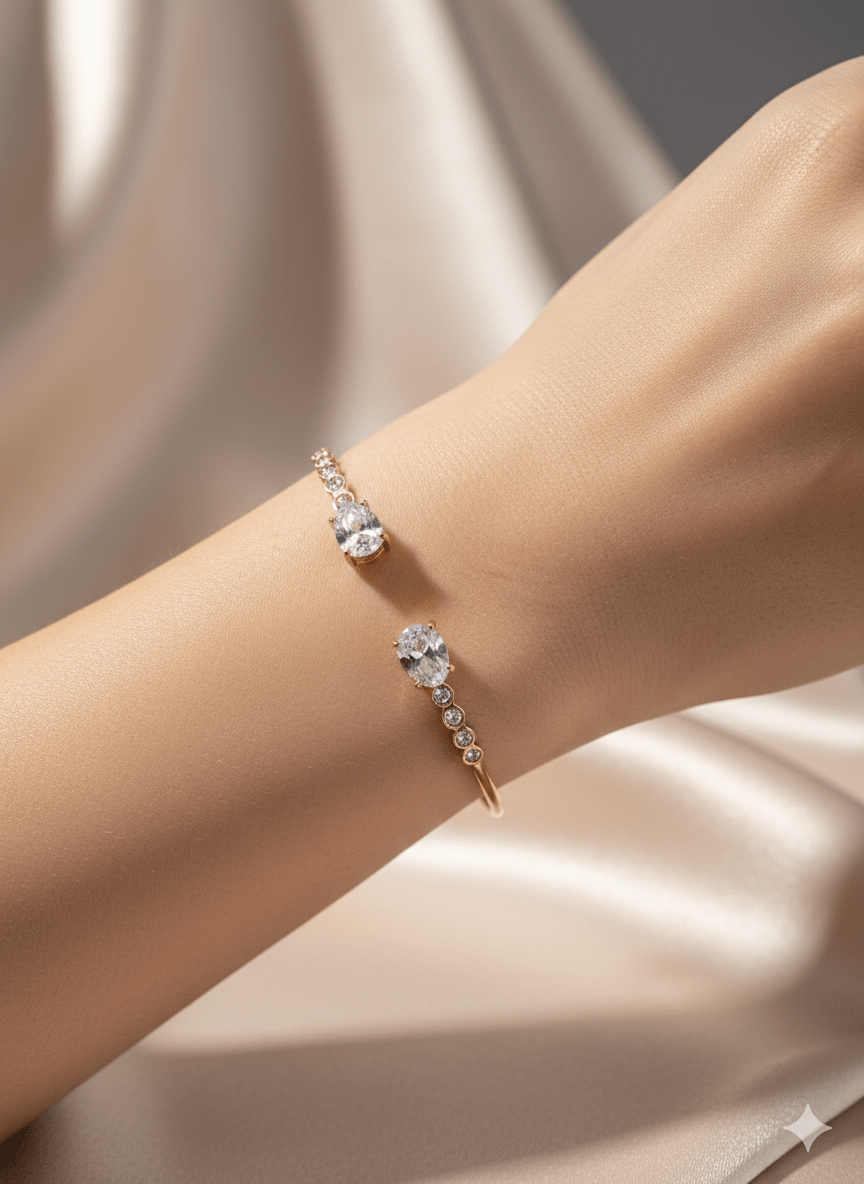 Oval Crystal Open Bangle - ZIORF