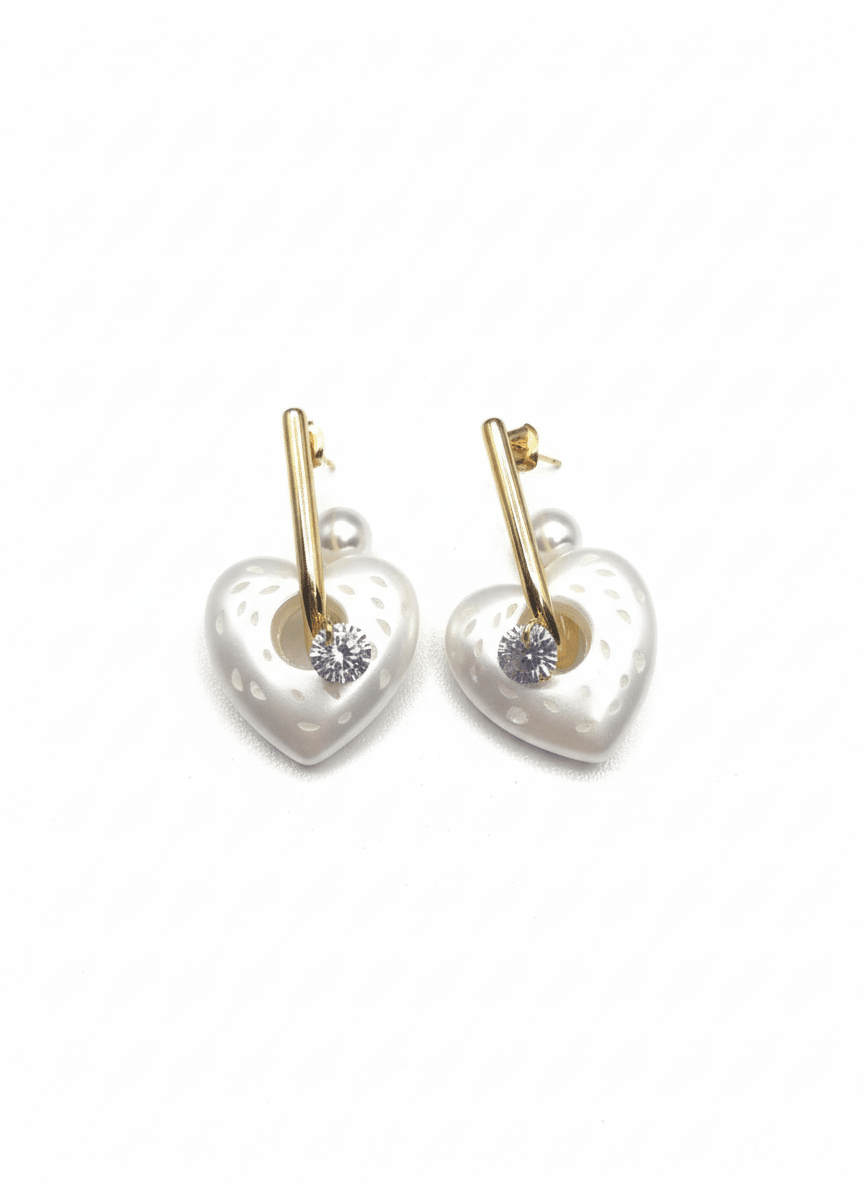 Pearl Heart Drop Earrings - ZIORF