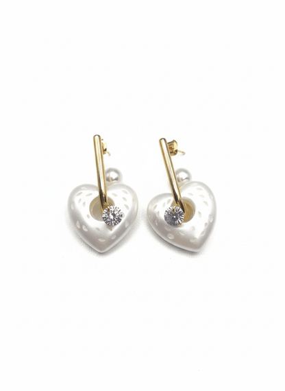 Pearl Heart Drop Earrings - ZIORF