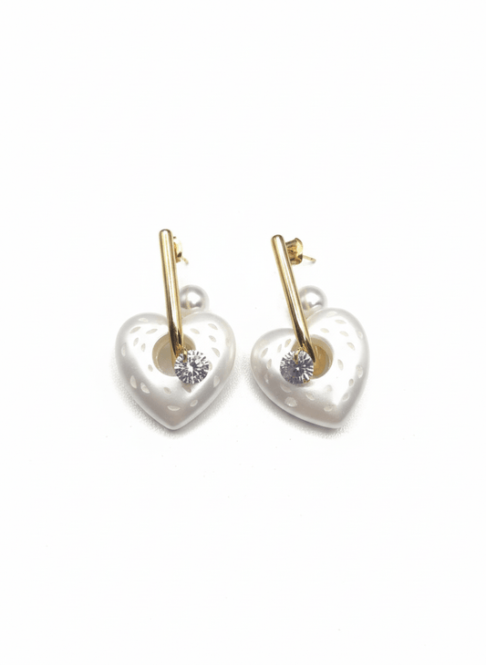 Pearl Heart Drop Earrings - ZIORF