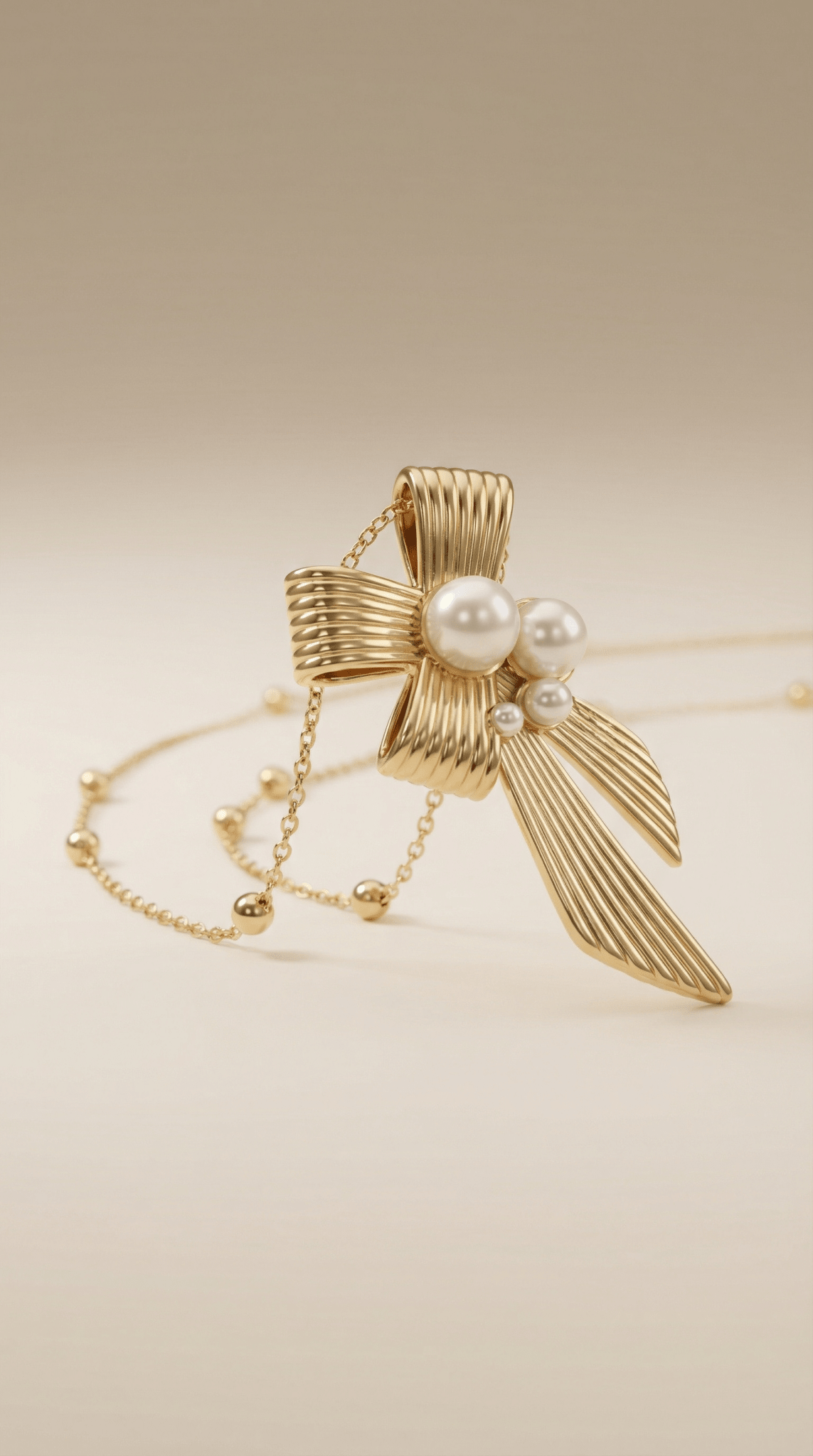 Pearl Ribbon Charm Necklace - ZIORF