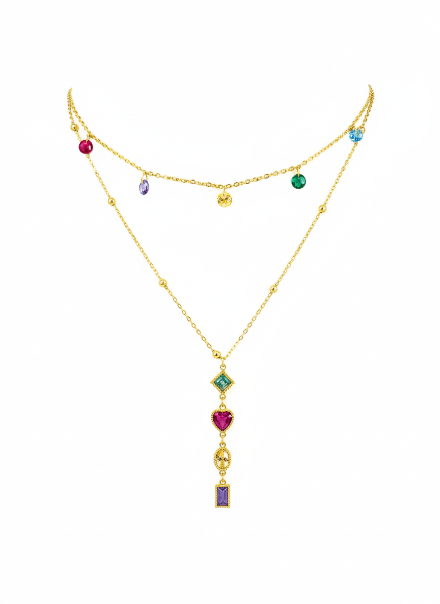 Prism Cascade Layered Necklace - ZIORF