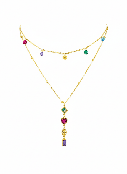 Prism Cascade Layered Necklace - ZIORF
