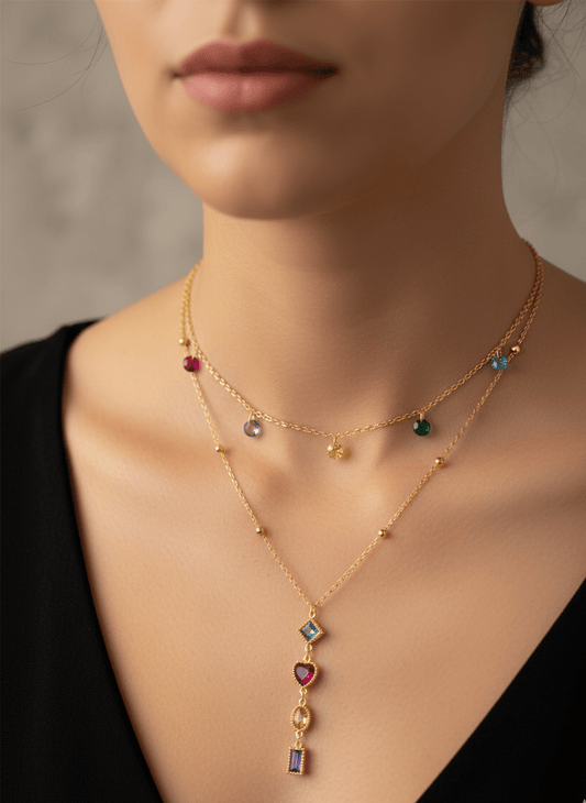 Prism Cascade Layered Necklace - ZIORF