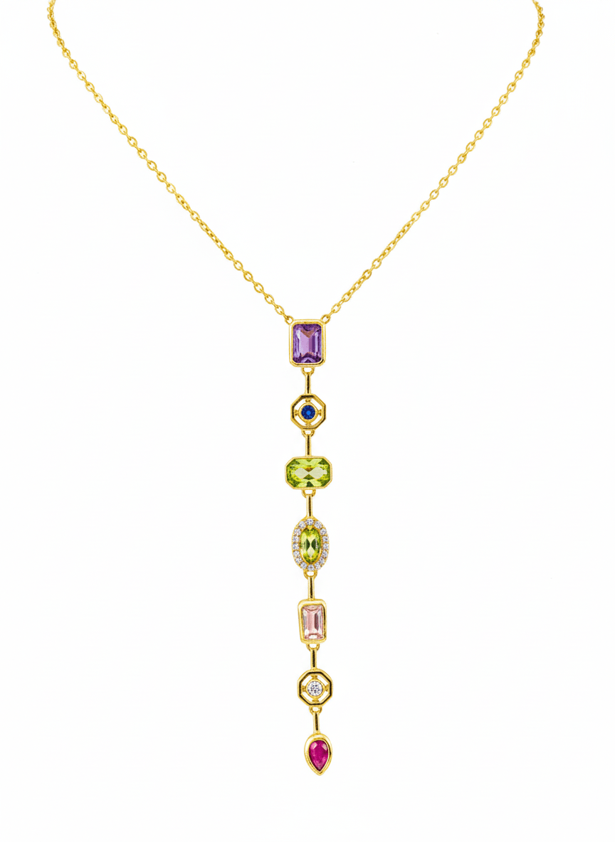 Prism Cascade Multicolour Drop Necklace - ZIORF