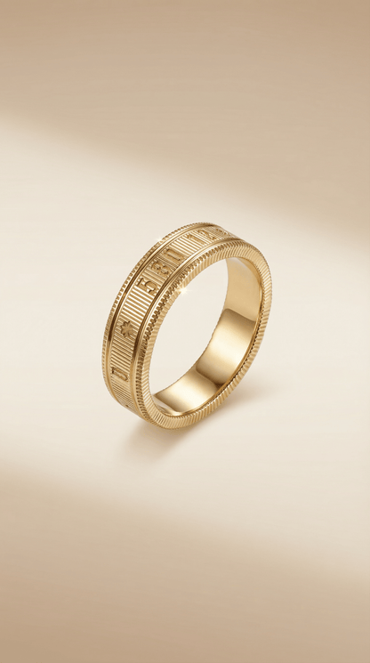 Roman Numeral Textured Band Ring – Gold - ZIORF