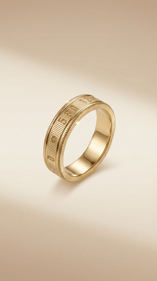 Roman Numeral Textured Band Ring – Gold - ZIORF