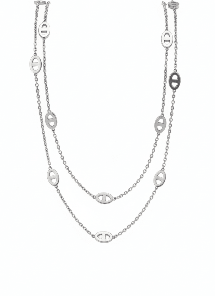Silver Double-Layer Link Necklace - ZIORF