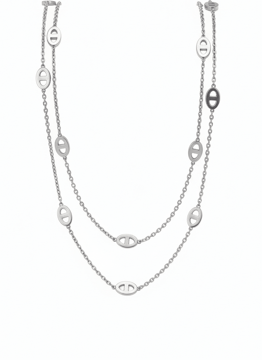 Silver Double-Layer Link Necklace - ZIORF