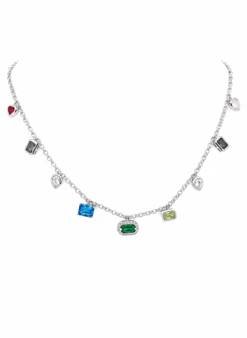 Silver Galaxy Gem Drop Necklace - ZIORF