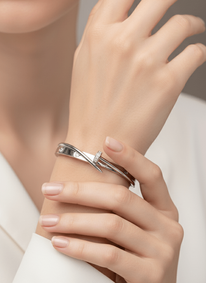 Silver & Gold Eclipse Crystal Bangle - ZIORF