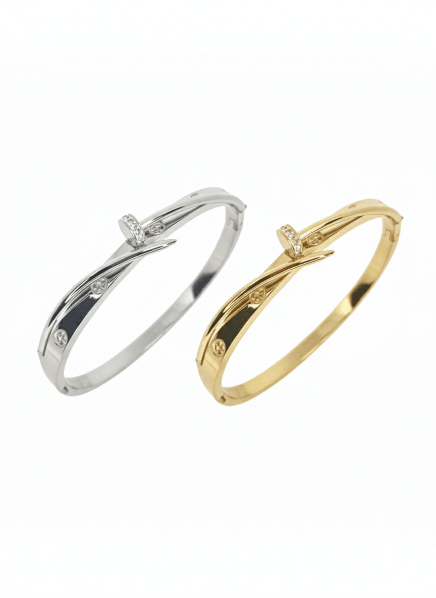 Silver & Gold Eclipse Crystal Bangle - ZIORF