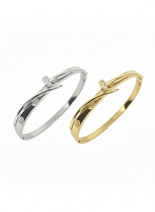 Silver & Gold Eclipse Crystal Bangle - ZIORF