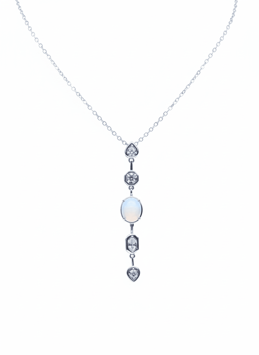 Silver Multi-Stone Drop Necklace - ZIORF