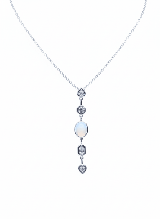 Silver Multi-Stone Drop Necklace - ZIORF