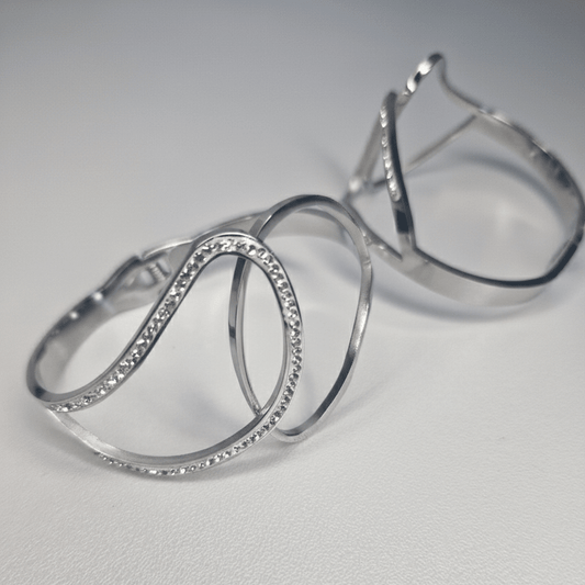 Silver Wave Crystal Bangle - ZIORF