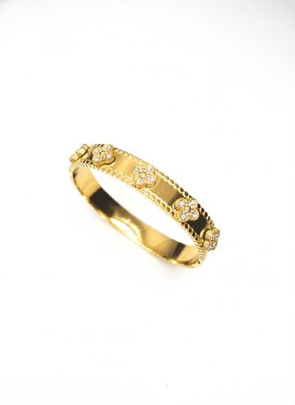 Sparkling Clover Gold Bangle - ZIORF