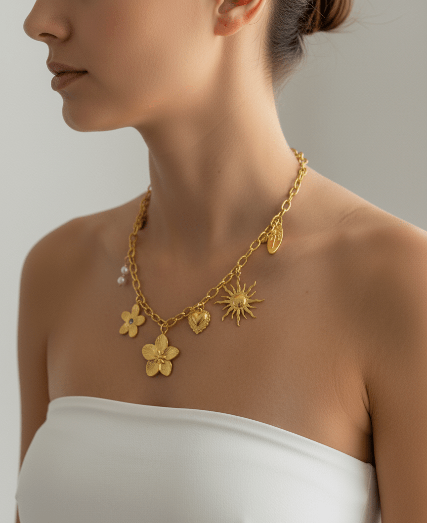 Vintage Inspired Statement Chain with Tropical Charms - ZIORF